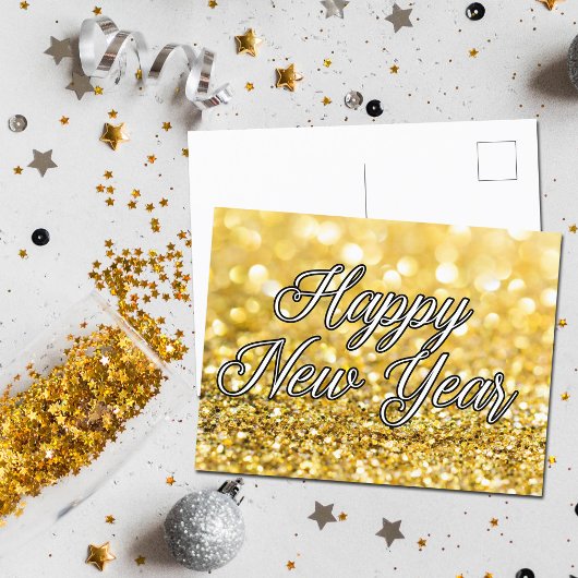Happy New Year Gold Glitzer Glam 2024 Party Postkarte