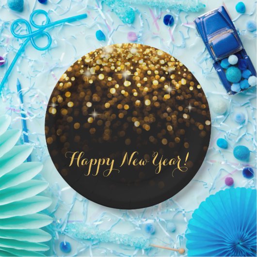 Happy New Year Gold Glitzer Glitzern Silvester Pappteller (Party)