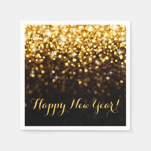 Happy New Year Gold Glitzer Sparkle Silvester Serviette (Vorderseite)
