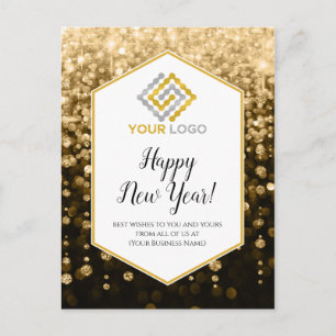 Happy New Year Gold Glitzern Logo Business Postkarte