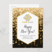 Happy New Year Gold Glitzern Logo Business Postkarte (Vorne/Hinten)
