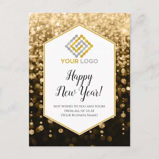 Happy New Year Gold Glitzern Logo Business Postkarte (Vorderseite)