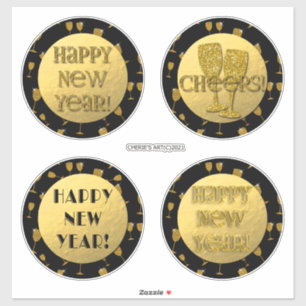 Happy New Year Gold Imitate Foil and Black Aufkleber