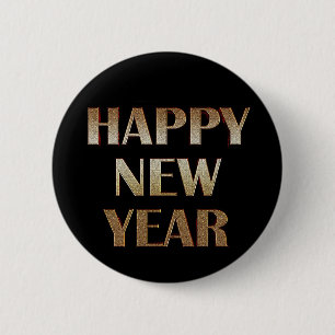Happy New Year Gold Metallic Text Image Button