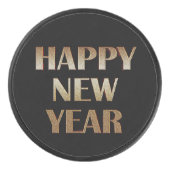 Happy New Year Gold Metallic Text Image Eishockey Puck (Vorderseite)