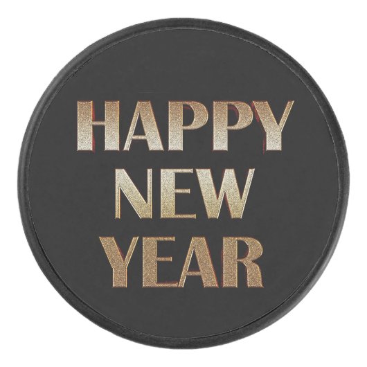 Happy New Year Gold Metallic Text Image Eishockey Puck (Vorderseite)