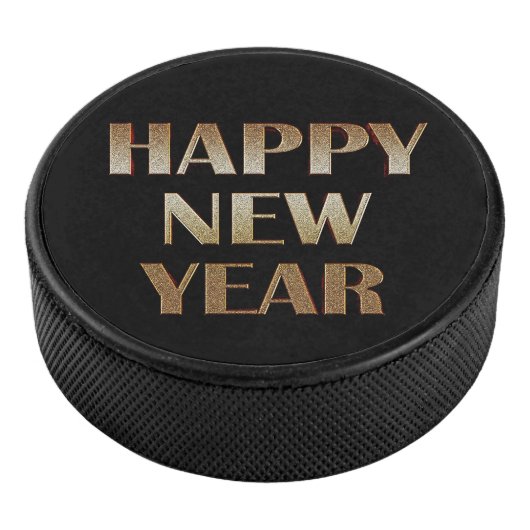Happy New Year Gold Metallic Text Image Eishockey Puck (3/4)