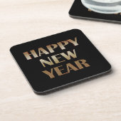 Happy New Year Gold Metallic Text Image Getränkeuntersetzer (Linke Seite)