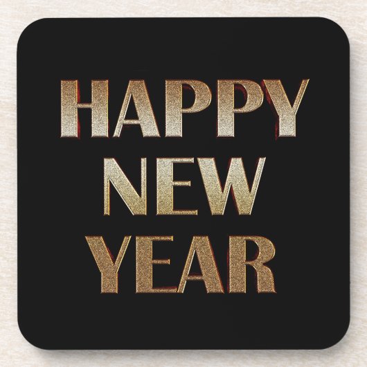 Happy New Year Gold Metallic Text Image Getränkeuntersetzer (Vorderseite)