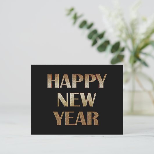 Happy New Year Gold Metallic Text Image Postkarte (Stehend Vorderseite)