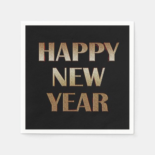 Happy New Year Gold Metallic Text Image Serviette (Vorderseite)