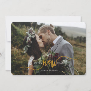 Happy New Year Gold Script Foto Card Feiertagskarte