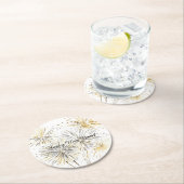 Happy New Year Gold Silver Fireworks Runder Pappuntersetzer (Vor Ort)