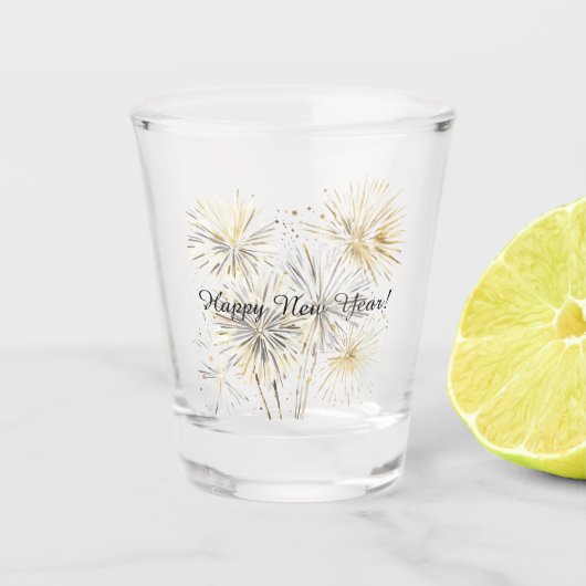 Happy New Year Gold Silver Fireworks Schnapsglas (Vorderseite)