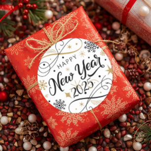 Happy New Year Gold Snowflake Runder Aufkleber