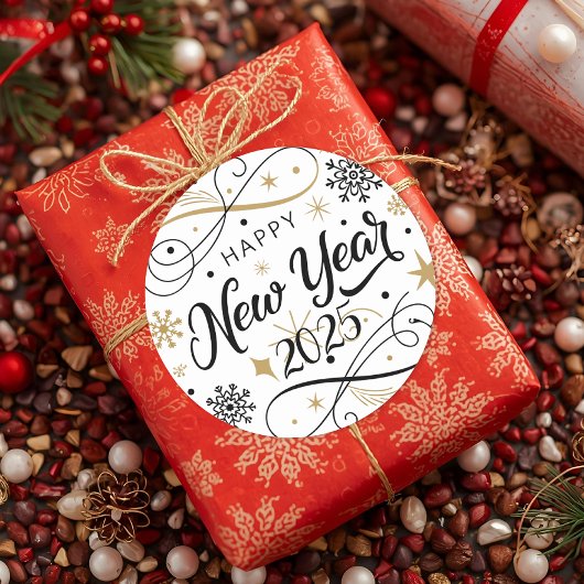 Happy New Year Gold Snowflake Runder Aufkleber