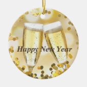 Happy New Year Gold Sparkle Champagne Keramik Ornament (Vorne)