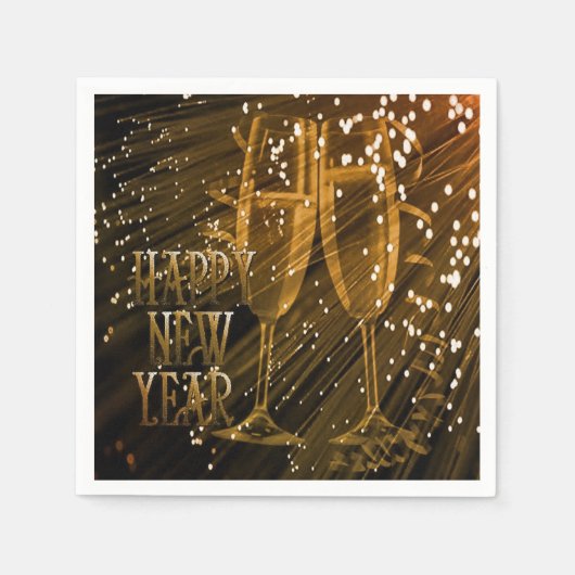 Happy New Year Gold Sparkle Champagne Napkins Serviette (Vorderseite)