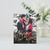 Happy New Year Gold Sparkle Script FOTO Gruß Postkarte (Stehend Vorderseite)