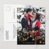 Happy New Year Gold Sparkle Script FOTO Gruß Postkarte (Vorne/Hinten)