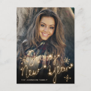 Happy New Year Gold Sparkle Script FOTO Gruß Postkarte