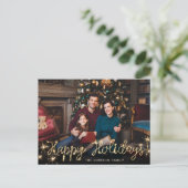 Happy New Year Gold Sparkle Script FOTO Gruß Postkarte (Stehend Vorderseite)