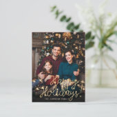 Happy New Year Gold Sparkle Script FOTO Gruß Postkarte (Stehend Vorderseite)
