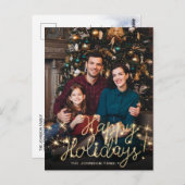 Happy New Year Gold Sparkle Script FOTO Gruß Postkarte (Vorne/Hinten)