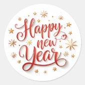 Happy New Year Gold Sparkle Script Runder Aufkleber (Vorderseite)
