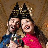 Happy New Year Gold Stars & Glitzern Partyhütchen