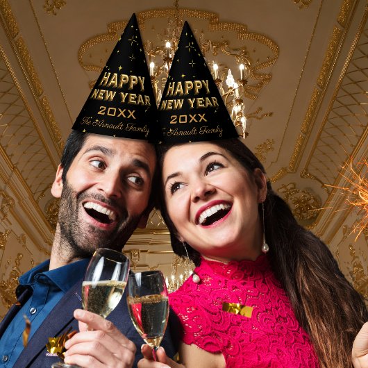 Happy New Year Gold Stars & Glitzern Partyhütchen