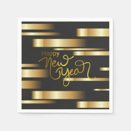 Happy New Year Gold Striped Paper Napkin Serviette
