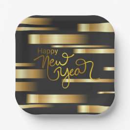 Happy New Year Gold Striped Pappteller