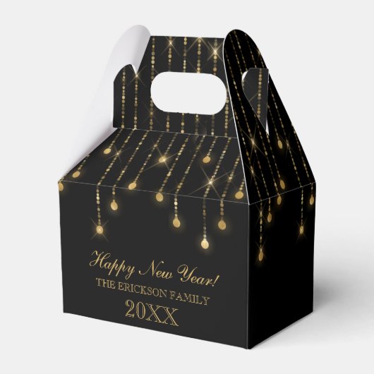 Happy New Year Gold und Black String Lights Geschenkschachtel (Vorderseite)
