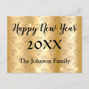 Happy New Year Golden and Black Elegante Postkarte