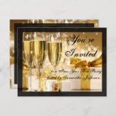 Happy New Year Golden Champagne Brillen Einladung (Vorne/Hinten)