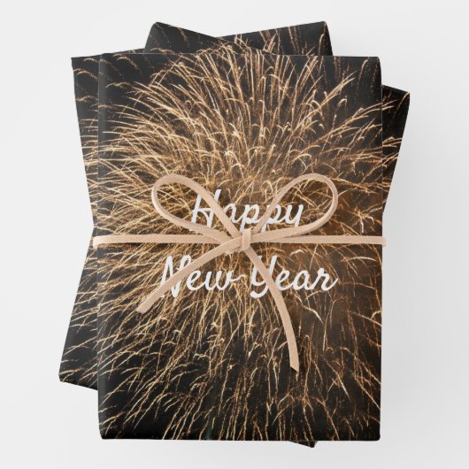 Happy New Year Golden Fireworks Patterns 2023 Geschenkpapier Set (Beispiel)