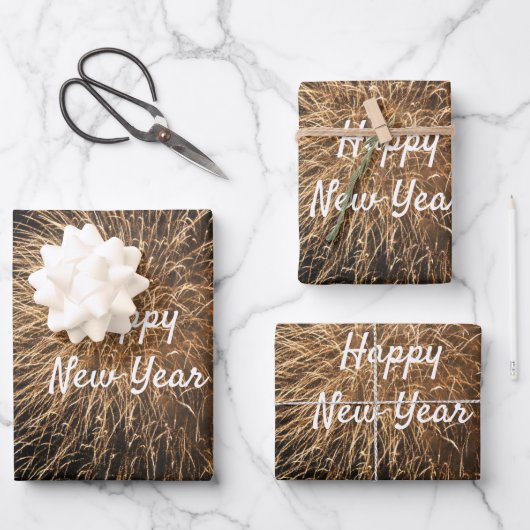 Happy New Year Golden Fireworks Patterns 2023 Geschenkpapier Set (Vorderseite)
