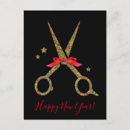 Happy New Year - Golden Hair SALON-Schere Postkarte