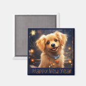 Happy New Year Golden Puppy Magnet (Vorderseite/Rückseite)
