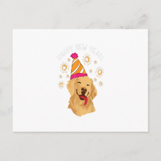Happy New Year Golden Retriever Feuerwerk Sparkle Postkarte (Vorderseite)