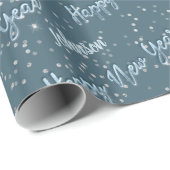 Happy New Year Golden Script Blue Celesty Gray Geschenkpapier (Rolleneckpunkt)