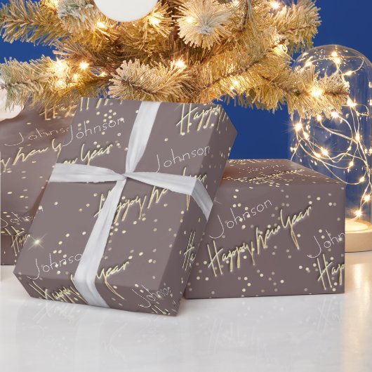 Happy New Year Golden Script Individuelle Name Bro Geschenkpapier (Feiertage)