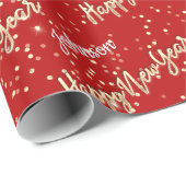 Happy New Year Golden Script Individuelle Name Red Geschenkpapier (Rolleneckpunkt)