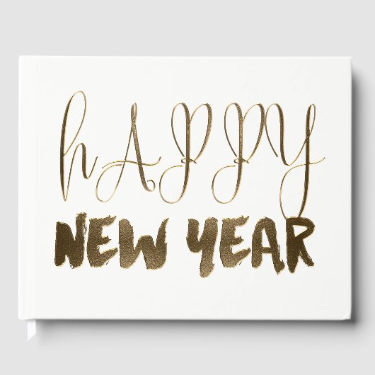 Happy New Year Golden Text Gold Typografie Gästebuch (Vorderseite)