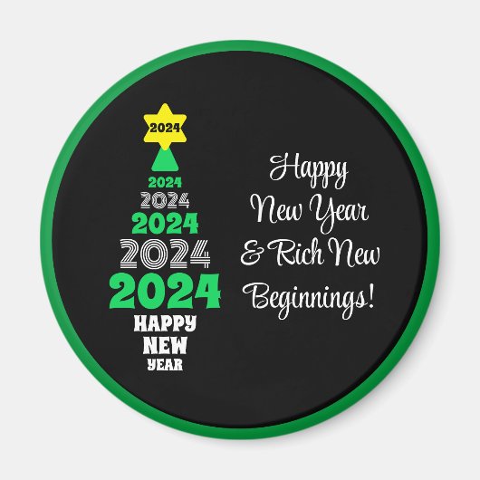 Happy New Year Green and White Tree Festivals Spaß Magnet (Vorne)