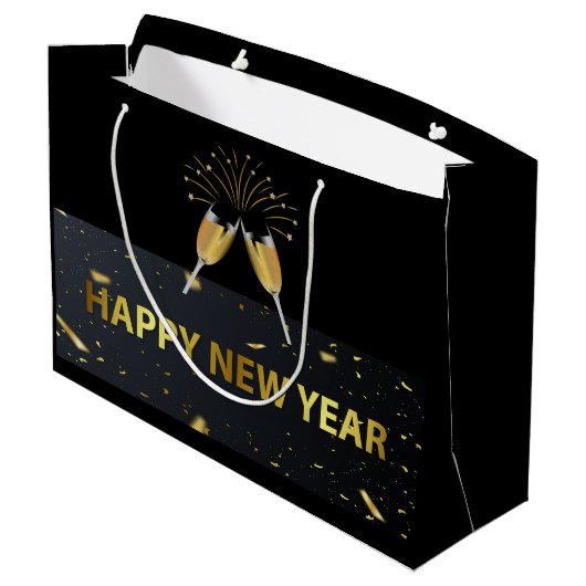 Happy New Year Große Geschenktüte (Rückseite Schrägansicht)