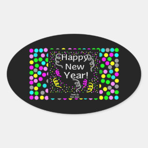 Happy New Year Gruß Oval Sticker