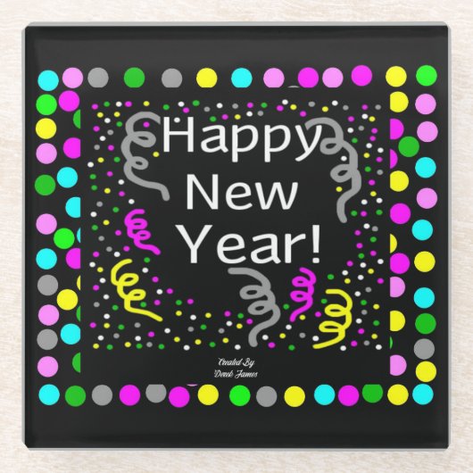 Happy New Year Grußglass Untersetzer (Vorderseite)