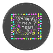 Happy New Year Grußhockey Puck (Vorderseite)
